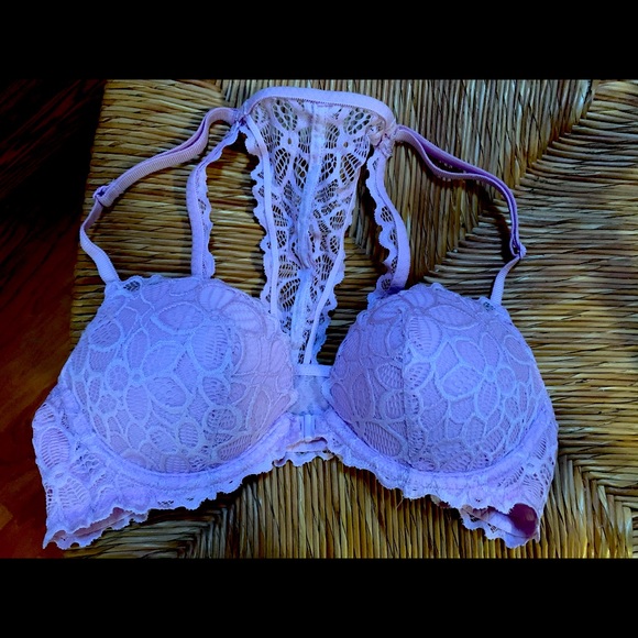 PINK Lavender Lace Front-Close Date Racerback Bra